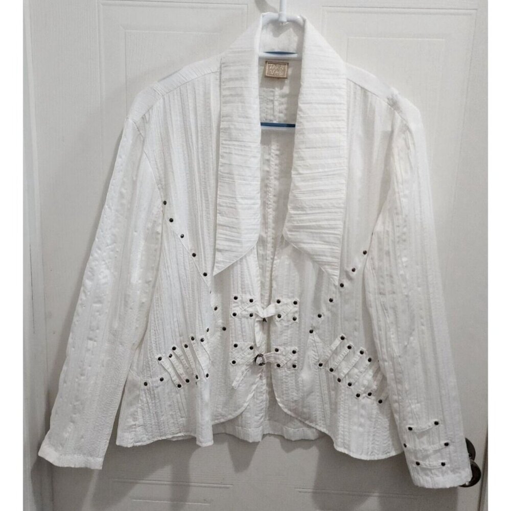 Tara Vao Womens LongSleeve Collared Lightweight Top White Studded Lagenlook Sz 2